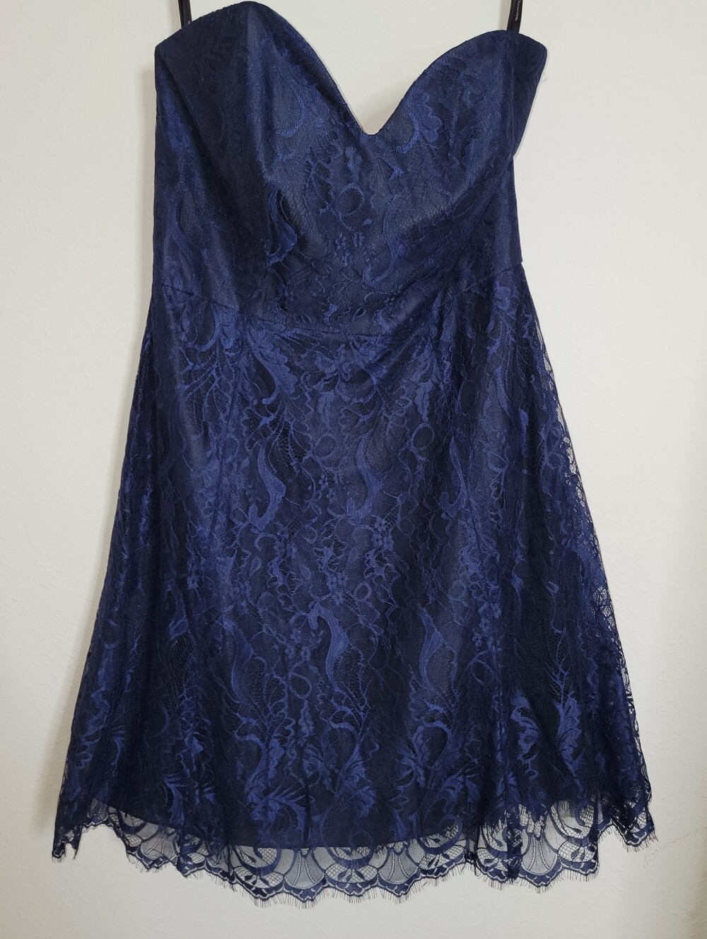 Jim Hjelm Occassions Strapless Lace A-Line Dress in Navy, Size 12